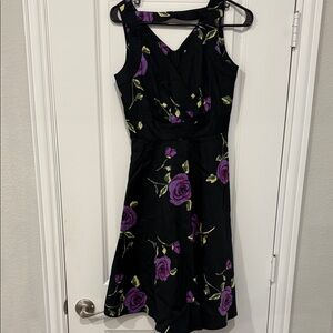 Elegant Black and Purple Floral Midi Dress